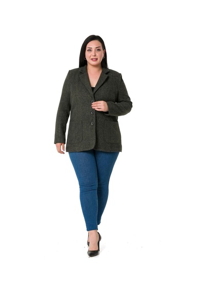 Disentis Büyük Beden Cepli Balıksırtı Blazer Astarlı Haki Ceket-haki Haki