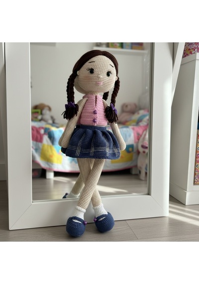Büyük Amigurumi Bebek Oyun Ve Uyku Arkadaşı Bej - Pembe