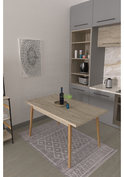 Vilinze Avanos Ahşap Sabit Mdf Traverten Mutfak Masası - 80x140 Cm