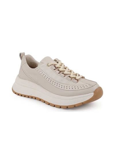 Mammamia Kadın Krem Hakiki Deri Comfort Sneaker Kalın Taban Bağcıklı Günlük Ayakkabı