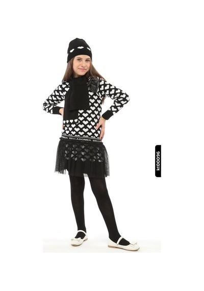 Xo Kids Atkı,şapka Ve Dizüstü Çoraplı Kalp Desenli Kız Çocuk Triko Elbise 3-7 Yaş 807 Siyah Xo Kids Atkı,şapka Ve Dizüstü Çoraplı Kalp Desenli Kız Çocuk Triko Elbise 3-7 Yaş 807 Siyah