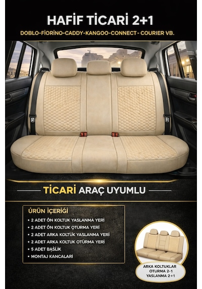 Ford Focus Trend 2012-2018 2+1 Arka Sırt Oturak Uyumlu Altay Serisi Bej Koltuk Kılıfı