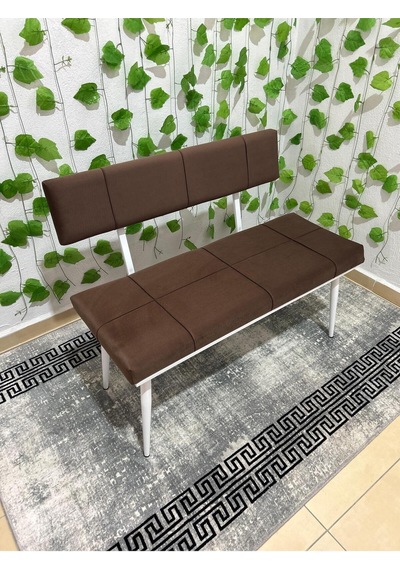 Özcan Metal Beyaz Metal Ayaklı Sırtlı Siyah Mutfak Salon Antre Yatak Odası Puf Bank Oturak Bench Kahverengi