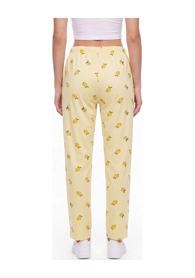 Cemo Sarı Limon Baskılı Beli Lastikli Ve Fiyonk Detaylı Pijama Altı