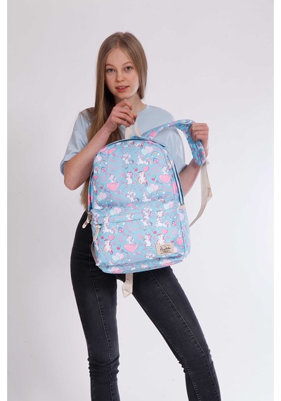 Renkli Kadın Kaukko Kız Nature Unicorn Turkuaz Okul Çantası K1317