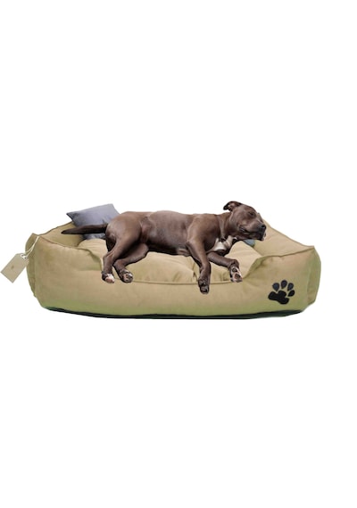 Büyük Irk Köpek Yatağı Ultrasoft Yıkanabilir Yüksek Kaliteli Kumaş Pati İşlemeli - 70 X 90 Cm - Bej