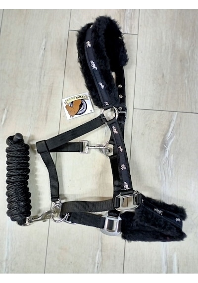 Atsar İthal Peluşlu Yular + Gezdirme İpi Siyah