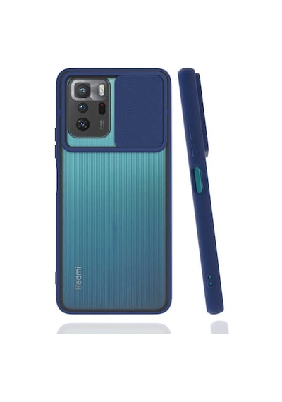 Noktaks - Xiaomi Uyumlu Xiaomi Poco X3 Gt - Kılıf Slayt Sürgülü Arkası Buzlu Lensi Kapak - Lacivert