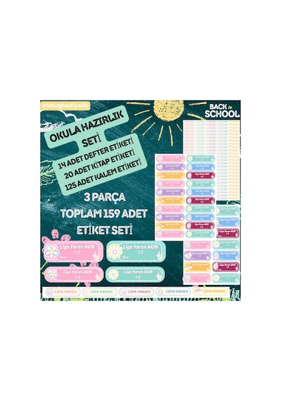 İsme Özel Okul Etiket Seti 159 Adet - Parlak Kuşe Kesimli Defter Kitap Kalem Sticker Diğer