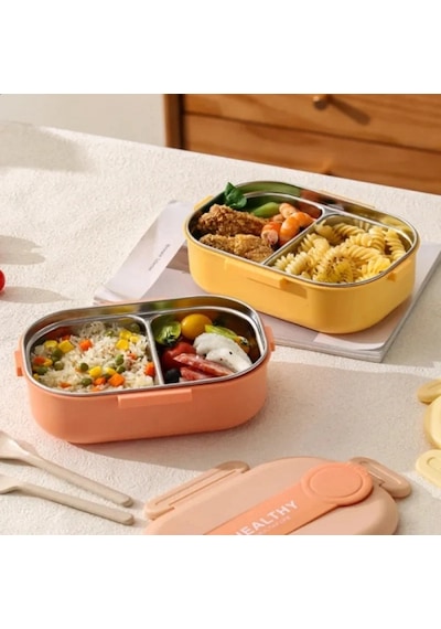 2 Bölmeli Yemek Kabı - 304 Paslanmaz Çelik - 900 Ml Renkli