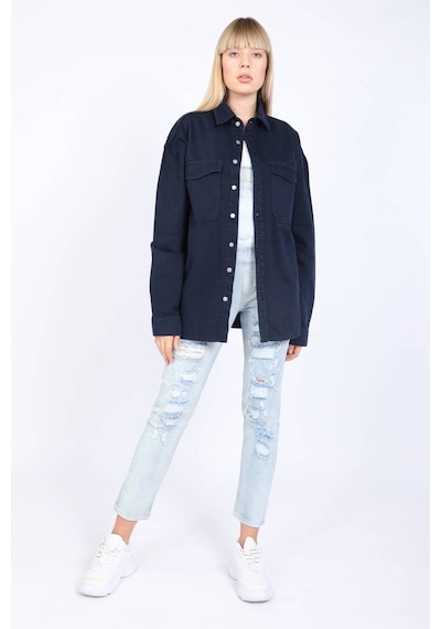 Banny Jeans Kadın Oversize Jean Gömlek Lacivert