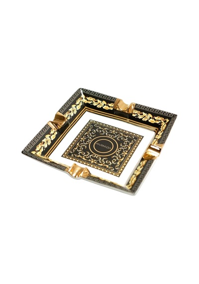 Parmida Siyah Gold Şeritli Desenli Dörtlü Porselen Puro Küllüğü - Tr9713