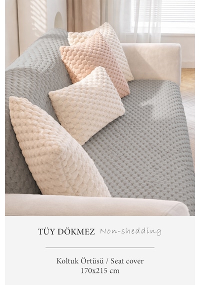 Soft Kürklü Koltuk Örtüsü 170x215 Cm Yumuşak Peluş Kaymaz Taban Kanepe Örtüsü Gri