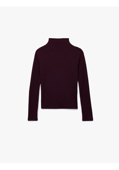 Koton Kaşkorse Kumaş Slim Fit Uzun Kollu Dik Yaka Fitilli Tişört Bordo 7wak50008ek