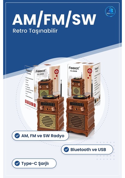 Nostaljik Radyo Hoparlör Am Fm Sw Bluetooth Usb Type C Şarjlı Ret