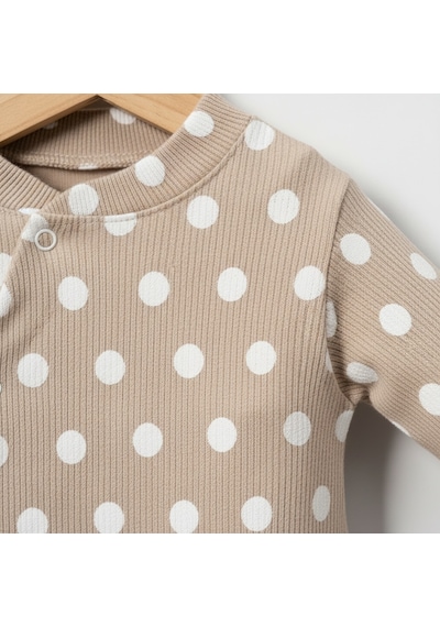 Ürünya Unisex Bebek Çocuk Pamuklu Uzun Kollu Puanlı Boydan Çıtçıtlı Tulum Kahverengi