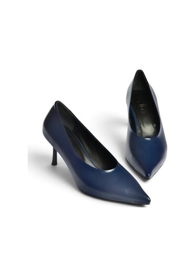 Fox Shoes Z676026060 Lacivert Rustik İnce Topuklu Kadın Stiletto Ayakkabı