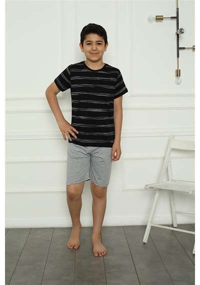 Akbeniz Erkek Çocuk Penye Şortlu Pijama Takım 20392 SIYAH