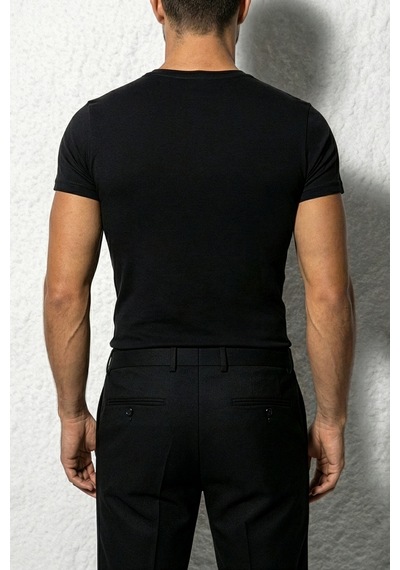 Auw Erkek Bisiklet Yaka Pamuklu Modal Basic T-shirt - Softfit Siyah