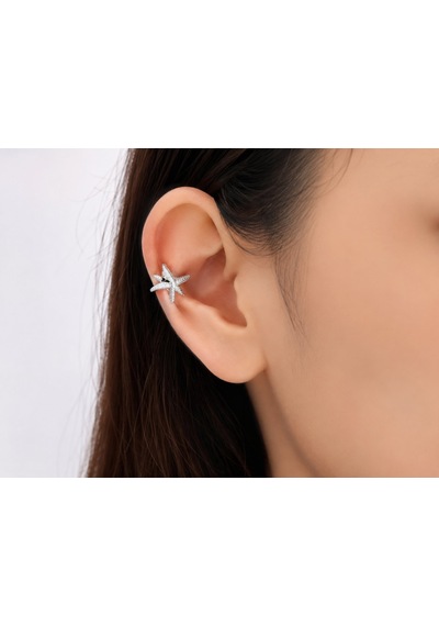 Kadın Denizyıldızı Figürlü Kulak Manşeti Beyaz Renk Şık Ear Cuff Renkli
