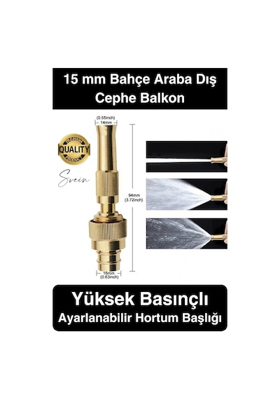 Yüksek Basınçlı Tazyikli Ayarlanabilir Hortum Başlığı Bahçe Sulama Araba Yıkama Güverte Dış Cephe Standart