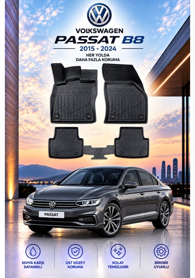 Volskwagen Passat B8 2015-2024 Aracınıza Özel Üretim Havuzlu Paspas Takımı A+ -mod-