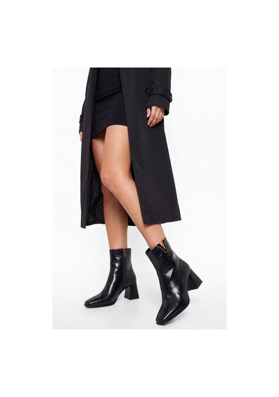 Luvi Shoes Lean Siyah Cilt Tokalı Kadın Kalın Topuklu Bot