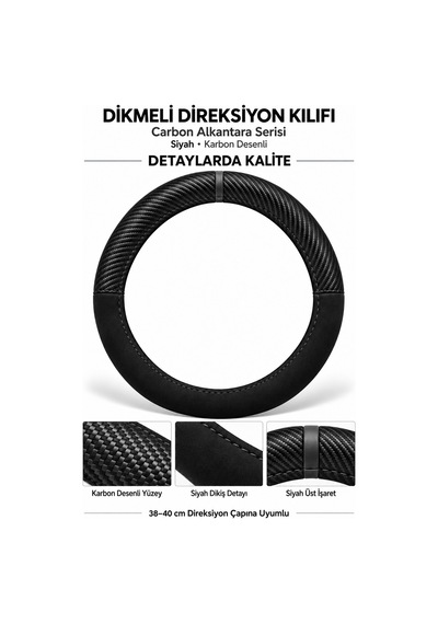 Trobus Jaguar Xf 2016-2025 Uyumlu Dikmeli Direksiyon Kılıfı Carbon Alkantara Karbon Desenli Siyah