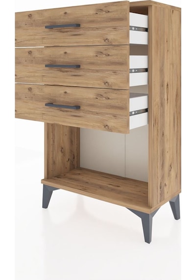 Arges Komodin 3 Çekmeceli 60x30x96 Çam-çam Atlas Çam