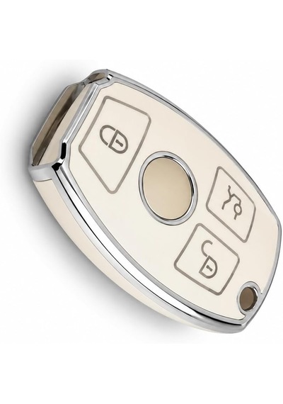 Autohan Keys Mercedes İle Uyumlu 2001-2016 Be Tipi Nano Anahtar Kılıfı, Beyaz, Gümüş Renk