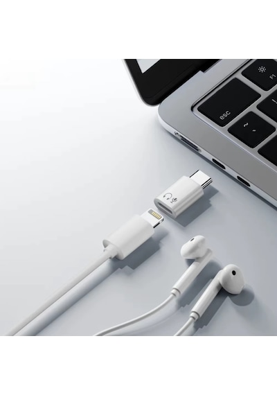 Alfais 6001 Type-c To Lightning 8 Pin Ses Ve Kulaklık Çevirici Dönüştürücü Adaptör Mikrofon