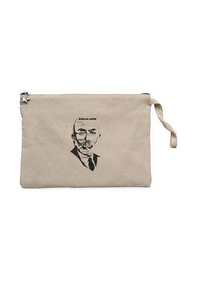 Mehmet Akif Ersoy İstiklal Marşı Krem Clutch Astarlı Cüzdan / El Çantası