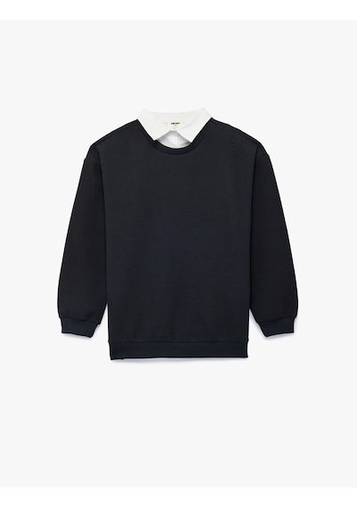 Koton Dokulu Uzun Kollu Polo Yaka Sweatshirt Lacivert 6skb10068tk Lacivert