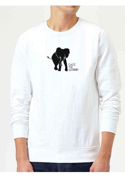 Cage The Elephant Baskılı Beyaz Erkek Örme Sweatshirt