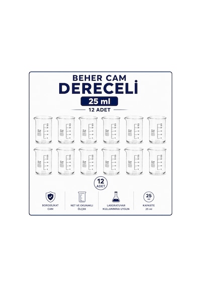Beher Cam Dereceli 25 Ml 12 Adet