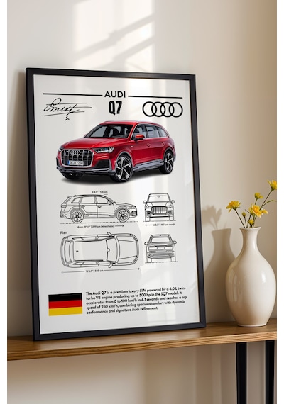 Audi Q7 Tablo - Teknik Özellikli Alman Lüks Suv Poster - Çerçeveli Duvar Dekoru - Araba Blueprint Siyah Audi Q7 Tablo - Teknik Özellikli Alman Lüks Suv Poster - Çerçeveli Duvar Dekoru - Araba Blueprint Siyah