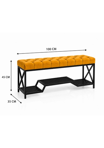 Siyah Metal Bench Ayakkabılık Bank, Kapı Girişi Puf Ayakkabılık Sarı
