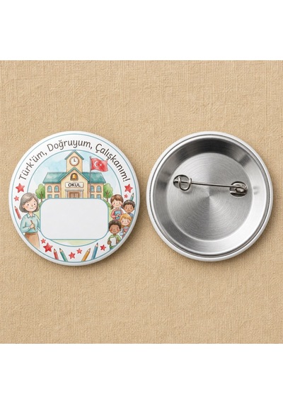 Fikart Türküm Doğruyum Çalışkanım - Açık Mavi - Okul Ve Öğrenci Temalı 58mm İğneli Metal Buton Rozet Çok Renkli