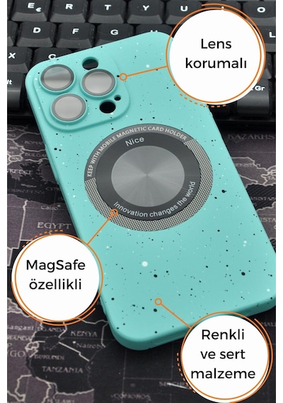Apple Uyumlu iPhone 14 Pro  Mor Benekli Desenli İnce Sert Kapak Kılıf Kamera Lens Korumalı Mor