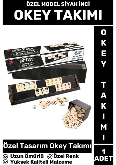 Özel Model Uzun Ömürlü Dayanıklı Aile Ev Arkadaş Kahve Cafe Oyun Takımı Siyah İnci 101 Okey Takımı