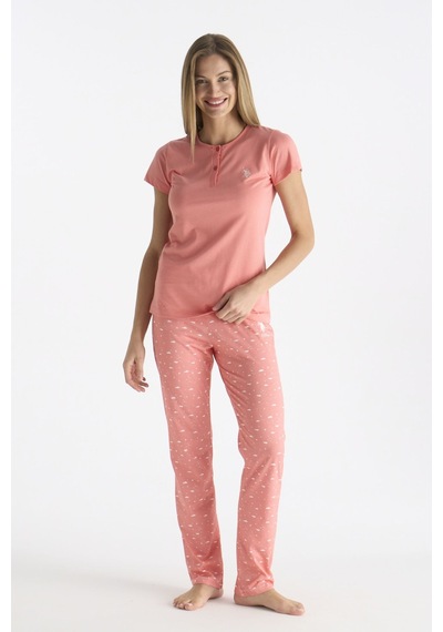 U.S. Polo Assn. U.s Polo Assn. 20231 Kadın Kısa Kollu Yakası Düğmeli Pijama Takımı-somon