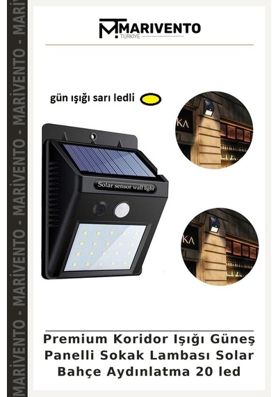 Premium Koridor Işığı Güneş Panelli Sokak Lambası Solar Bahçe Aydınlatma 20 Led