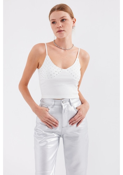 Bigdart 918 İp Askılı Crop Top - Beyaz 001
