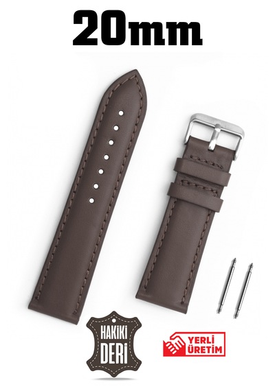 20mm Kahverengi Hakiki Deri Saat Kordonu Kayış Chr116520