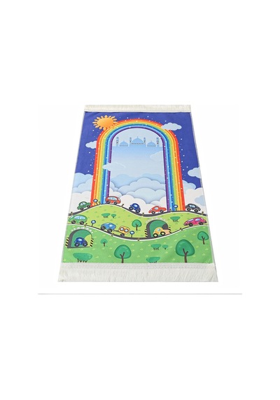 Çocuk Seccadesi Gökkuşağı Lacivert 82 45 Cm 110 Gr - Tesbih Hediyeli Çok Renkli
