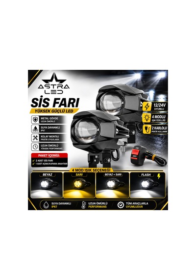 2 Adet Açma Kapama Anahtarlı Motosiklet Atv Utv Scooter Offroad Beyaz Sarı Çift Renk Lazer Sis Farı Delici 2 Kablolu 12-24 Volt