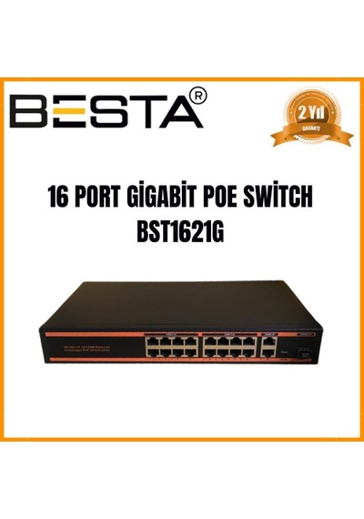 Bst-1621g Besta 16 Port 10/100 Poe + 2 Port 1000 Uplink Switch