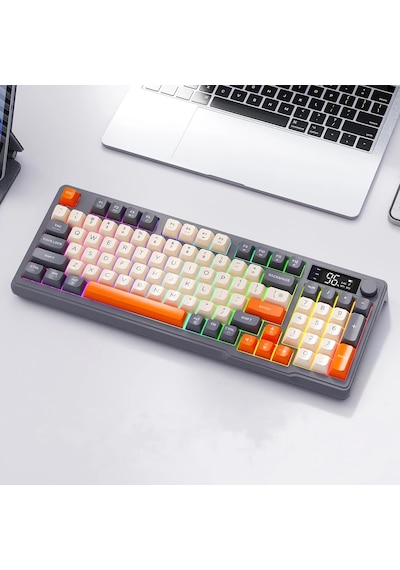 2.4g Bluetooth 5.0 Çift Bağlantılı Gaming Kablosuz Oyuncu Klavyesi Led Ekran Pbt Top Baş