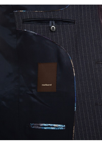Cacharel İndigo Slim Fit Yün Çizgili Ceket Mavi