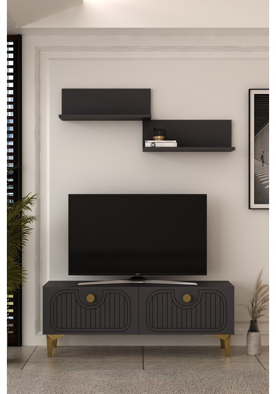 120dhdtür3ba 120 Cm Hera Lazer Desenli Raflı Tv Sehpası,ünitesi Antrasit - Altın 120dhdtür3ba 120 Cm Hera Lazer Desenli Raflı Tv Sehpası,ünitesi Antrasit - Altın